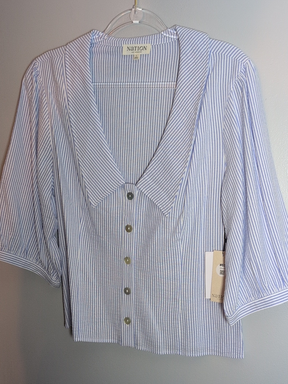 Nation LTD Light Blue and White Striped Button-Front Top
